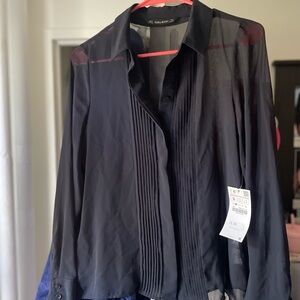 Zara Women’s Black Sheer Long Sleeve Button Down Shirt sz. small